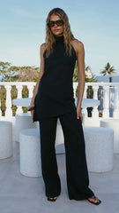 Clover Halter Top and Pants Set - Black
