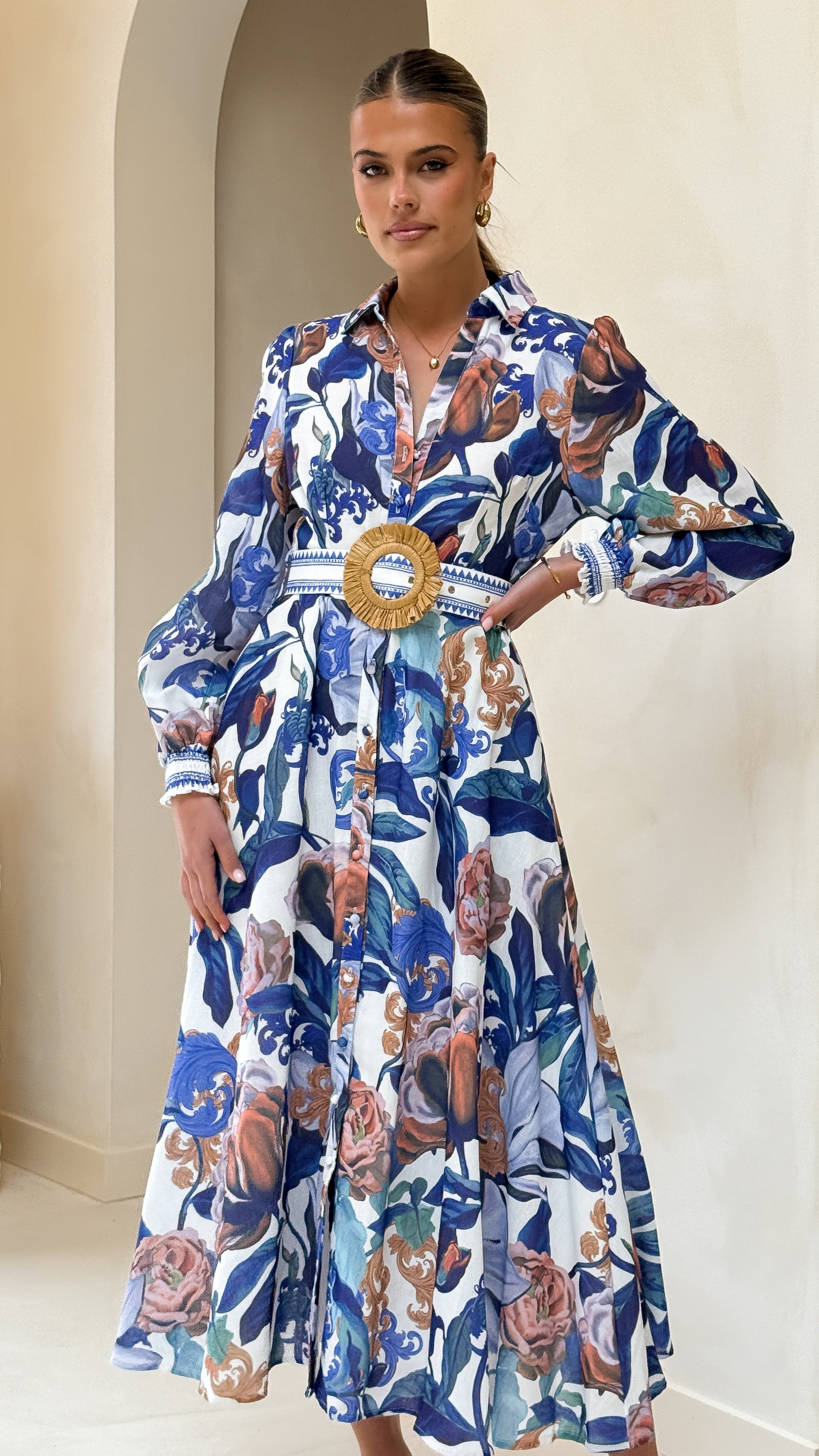 Aida Long Sleeve Maxi Dress - Azure Blue