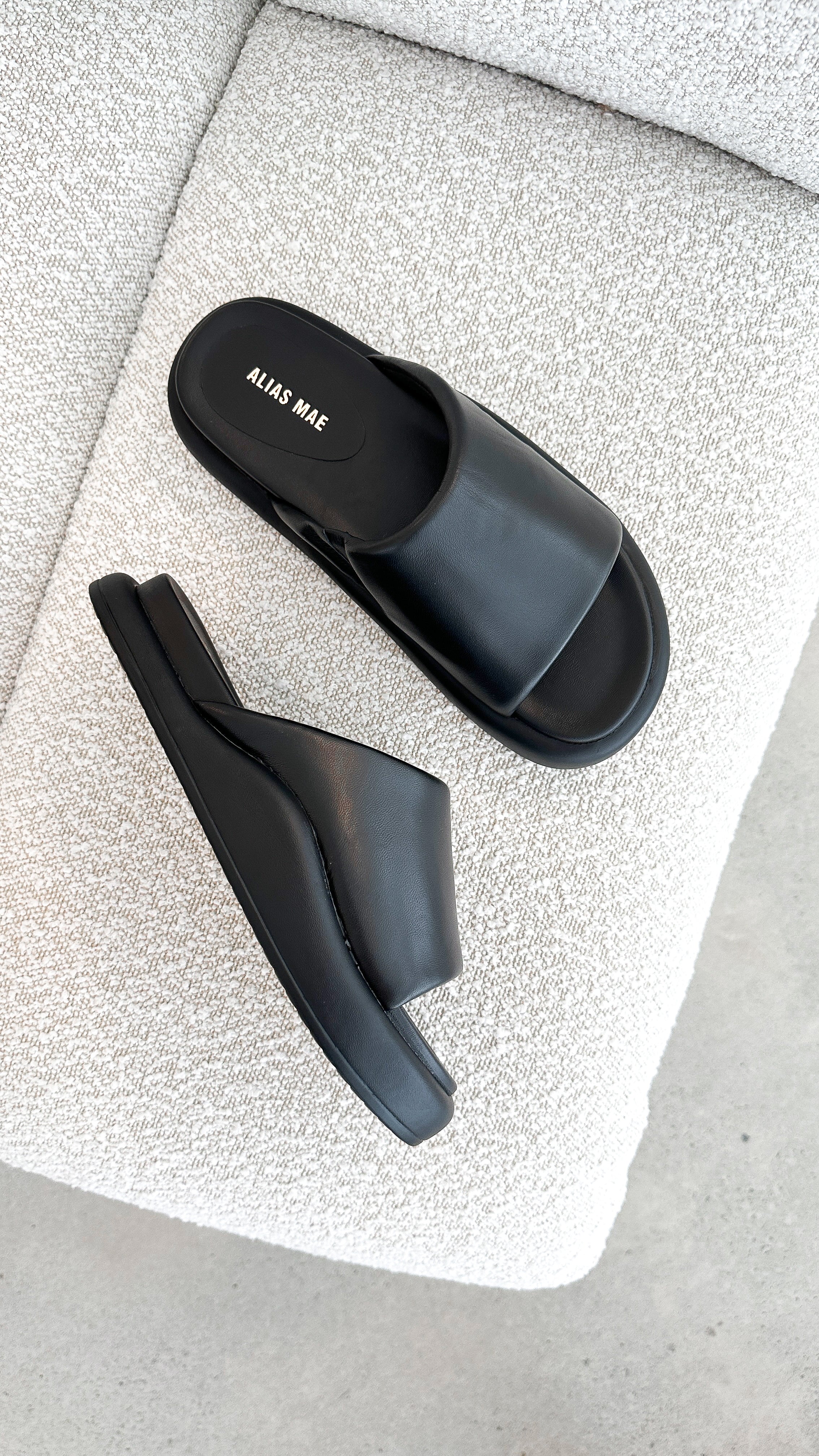 Thea Slide - Black Leather