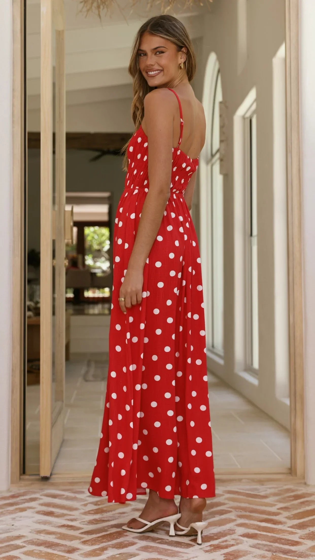 Solare Maxi Dress - Red/White Polka